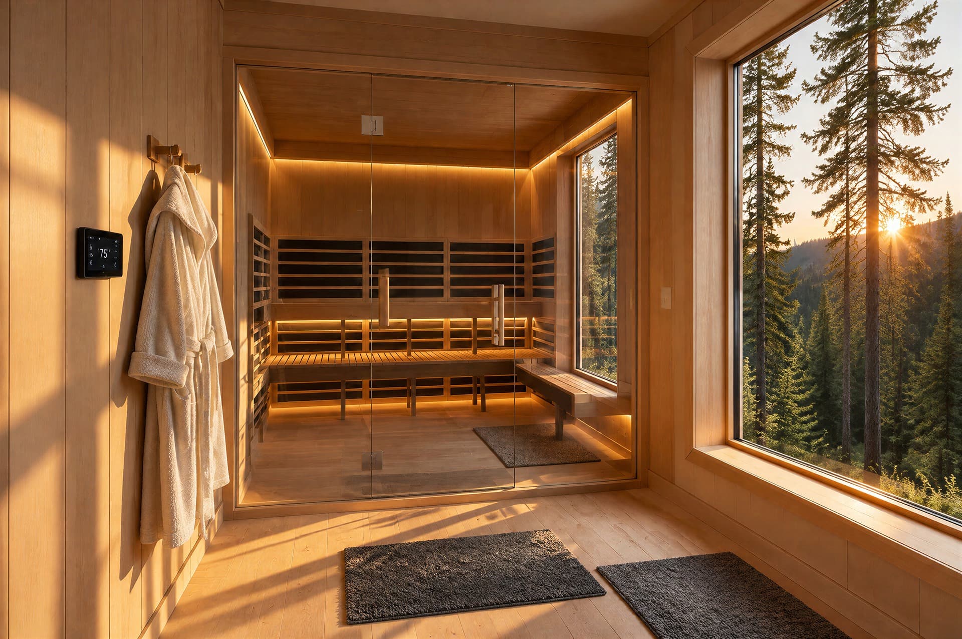 Finished custom SaunaCloud infrared sauna with a wood interior