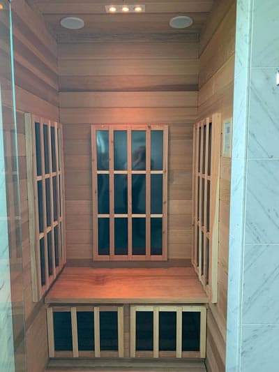 SaunaCloud custom infrared sauna with glass door