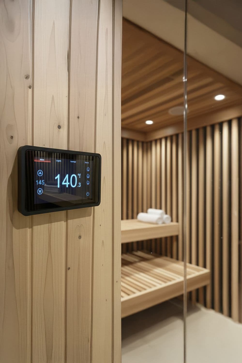 Atlas interior cedar walls with ambient lighting