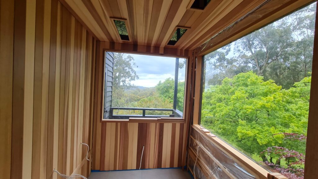 Wide view of the SaunaCloud workshop during a build