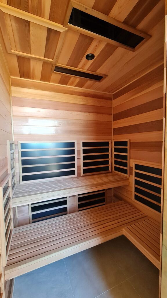 Detailed joinery work on a custom sauna frame