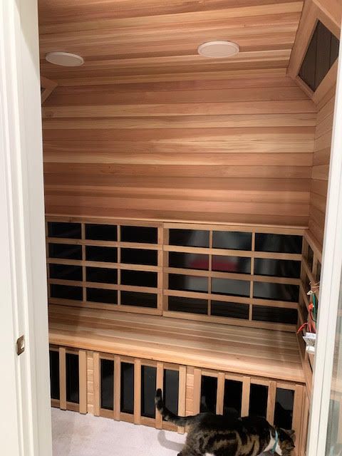 Custom infrared sauna built into a home bathroom