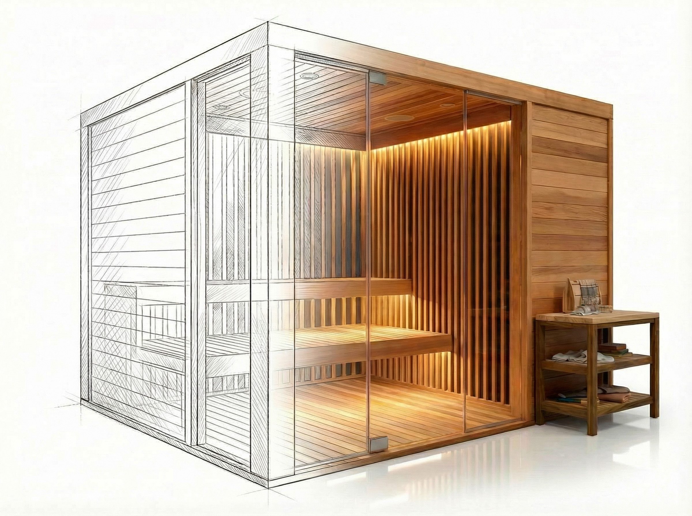 Custom sauna design consultation sketch